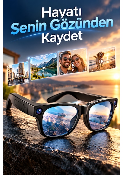 Kameralı Akıllı Gözlük Bluetooth Wifi Bağlantılı Fotoğraf Video Ve Ses Kayıtlı Yapay Zeka Destekli Cy03