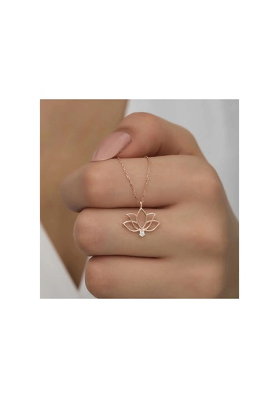 Gümüş Rose Lotus Çiçeği Kadın Kolye Gümüş Gümüş