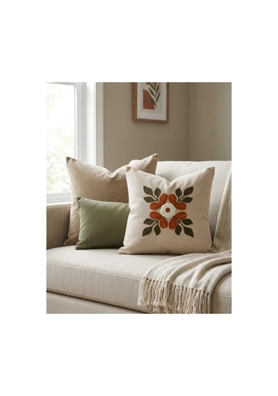 Punch Nakış Kırlent Kılıfı 2 Li 40 Cm X 40 Cm Açık Kahverengi