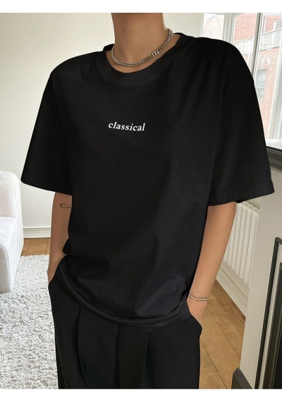 Uyguntarz Classical Baskılı Oversize Tshirt Siyah2