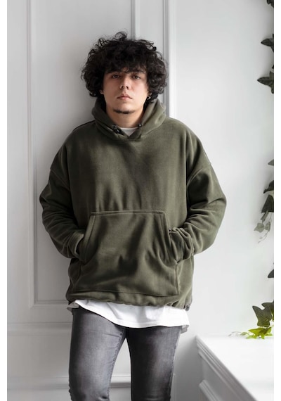 Kapşonlu Oversize Polar Erkek Sweatshirt 001