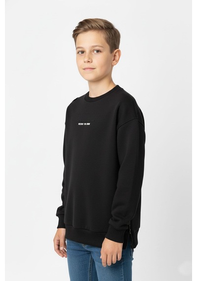 Bisiklet Yaka Baskı Detaylı Erkek Çocuk Sweatshirt-90908 Siyah