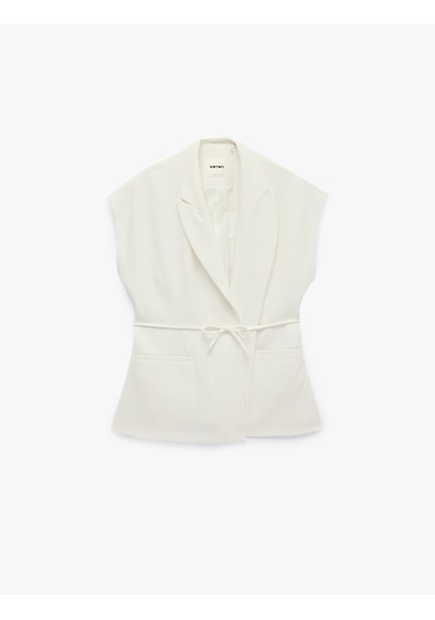 Koton Cepli Beli Bağcıklı Kolsuz Uzun Kruvaze Blazer Yelek Ekru 7wak20012pw