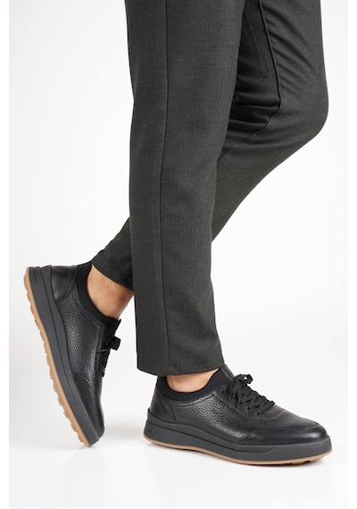 Fame Step Hakiki Deri Erkek Yürüyüş Ayakkabısı Casual Comfort Streç Yapı Bağcıksız Kullanım Ortopedik Günlük Rahat Taban Siyah Sneaker Napoli