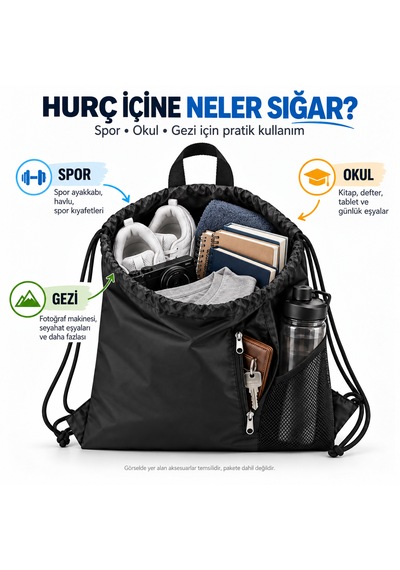 Microcase Su Geçirmez Büzgülü Çok Amaçlı Fileli Ve Fermuarlı Suluk Bölmeli Spor Okul Ve Gezi Çantası 45 X 35 Cm Siyah Al7006