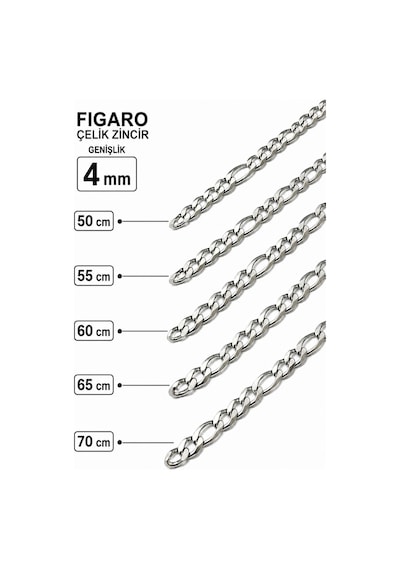 Gümüş Kaplama 316 L Paslanmaz Çelik Kz-105 Figaro 3+1 Zincir Kolye 4 Mm. Beyaz