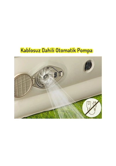 Efsane Kamp Double Yüksek Otomatik Şişen Dahili Pompalı Tek Kişişik Yatak Beyaz