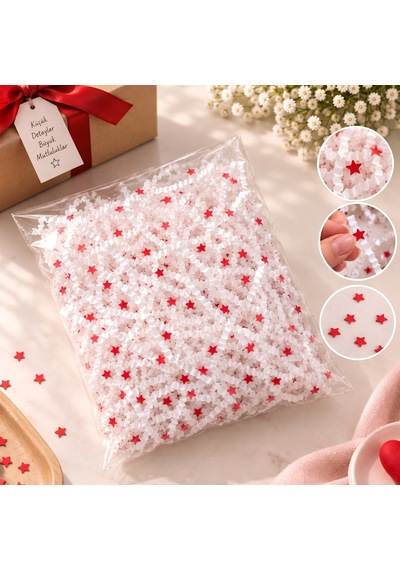 Kırpık Kağıt Z Zigzag 250 Gram Beyaz Renk Kırmızı Yıldız Desenli Hediye Kutusu İçi Dolgu Kağıdı, Hediye Paketleme Ve Dekoratif Ambalaj Süsü 61317384
