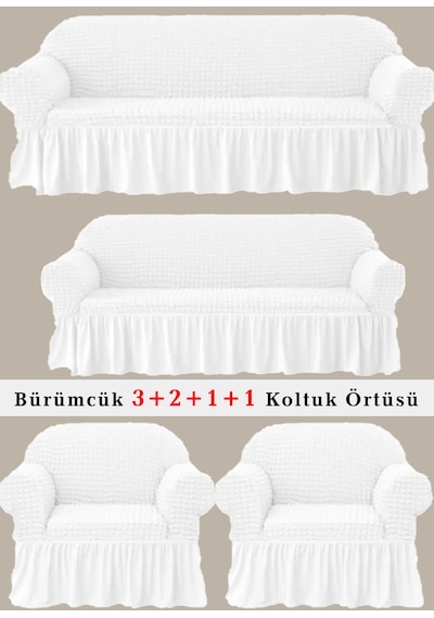 StarMall Bürümcük Koltuk Örtüsü, Berjer, Çekyat Kılıfı 3211 Takım Beyaz