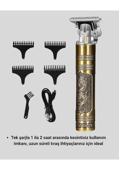 Profesyonel Çizik Tıraş Makinesi T Çelik Bıçaklı, 120 Dakika Şarjlı Kullanım, 3 Başlıklı