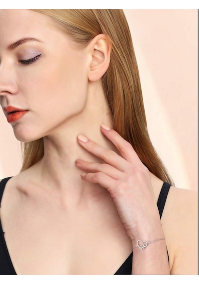 Brezza Lusso Jewelry 925 Ayar Gümüş Zirkon Taşlı Kar Tanesi Kalpli Kadın Gümüş Bilekli