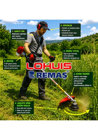 Lohuis Remaş Cg63 Benzinli Motorlu 3 Hp Yan Tırpan Ot Çalı Tırpanı