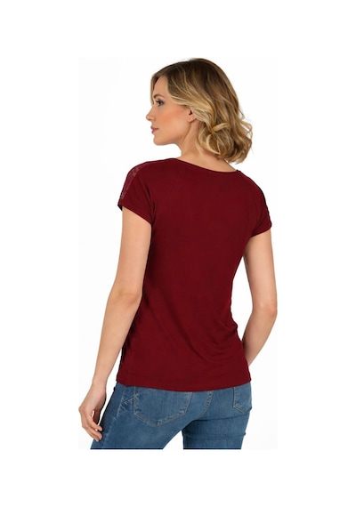 Kadın Omuz Dantel Detaylı Örme Bluz Bordo 25465 Bordo