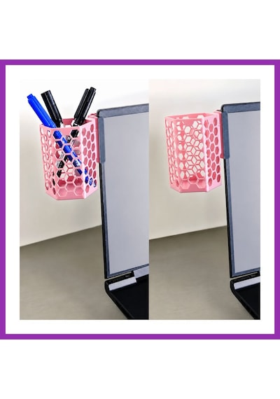 Bezos 3d Baskı Monitor Kalemlik - Petek Desenli Laptop Kenar Altıgen Kalemlik-pembe Bty