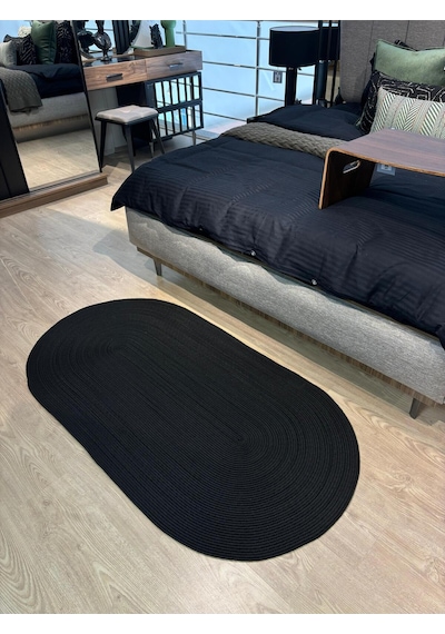 Mavaux Galileo Oval Jüt Yuvarlak Hasır Görünümlü Klasik Halı Kilim Siyah