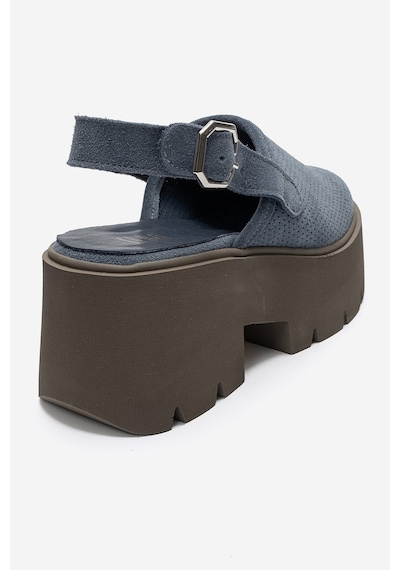 Luvi Shoes Caldrıs Kot Mavi Süet Hakiki Deri Önü Kapalı Kalın Platform Tabanlı Kadın Sandalet