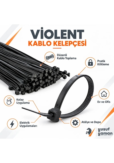 Cırt Kelepçe Kablo Bağı Kablo Klipsi 8 Mm X 300 Mm 1. Sınıf Malzeme Naylon 6.6 Mm 100 Adet Kalın Model Siyah