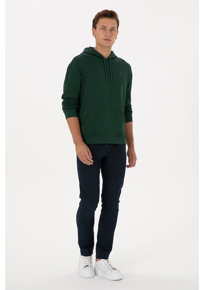 U.S. Polo Assn. Erkek Comfort Fit Kapüşonlu Koyu Yeşil Basic Sweatshirt 50313746-VR079