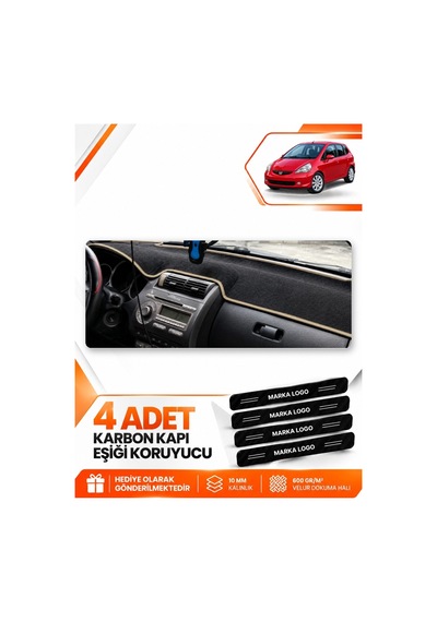 Honda Jazz 2002-2008 Uyumlu Ön Örtüsü Torpido Koruma Koruyucu Kılıfı Halısı - Siyah Bej