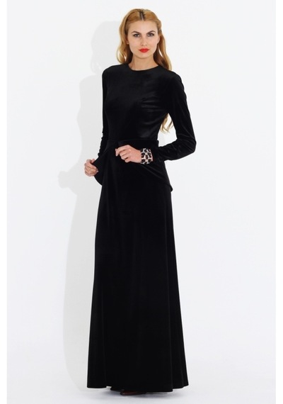 Nidya Moda Büyük Beden Kadife Peplum Elbise-4044S Siyah