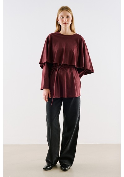 Manuka Pelerin Tarz Kemerli Tunik Bordo Aw26tnk00003-26