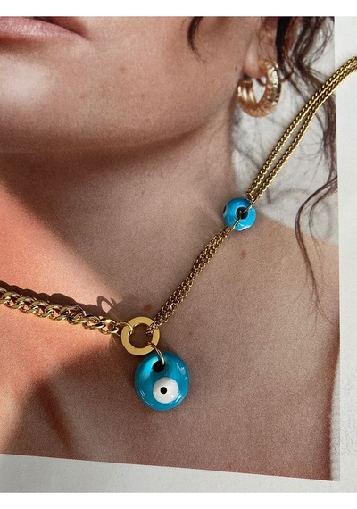 Pinery Jewels Nazar Boncuklu Paslanmaz Çelik Kadın Gold Kolye Altın