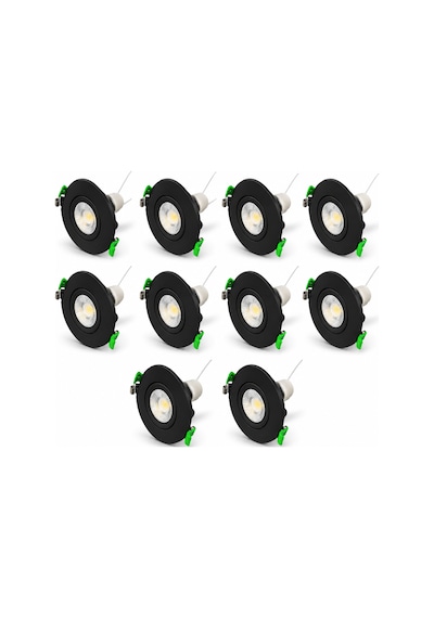 Siyah Led Spot Seti 10 Lu Yuvarlak Kasa 4000k Doğal Beyaz Gu10 Ampul Dahil Tak Çalıştır 6,5cm Gömme Tavan Spotu
