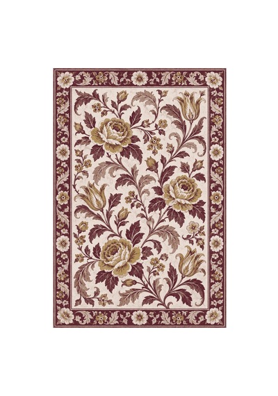 Kartela Halı Vintage Çiçek Bordürlü Halı Bordo Kaymaz Taban Makinede Yıkanabilir 60x90 Cm