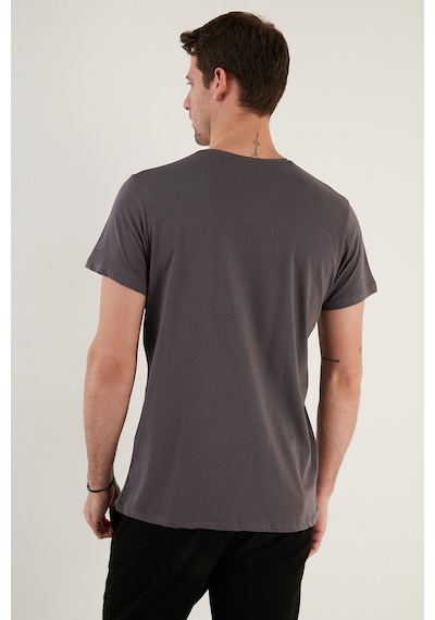 Buratti Pamuklu Slim Fit Bisiklet Yaka Erkek T Shirt 541Wind Koyu Gri