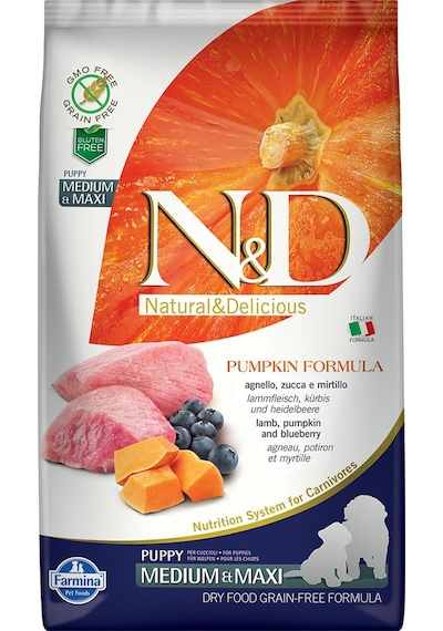 N&D Puppy Tahılsız Kuzu Etli Bal Kabaklı & Yaban Mersinli Orta ve Büyük Irk Yavru Köpek Maması 2.5 KG