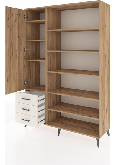 Hyperion Dolap 9 Raflı 3 Çekmeceli 3 Kapaklı 132x44x195 Çam-ç... Çam