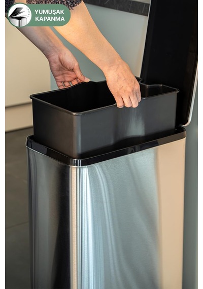 Dikdörtgen Paslanmaz Çöp Kovası 40 Litre - Inox