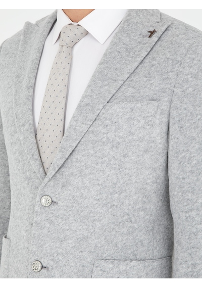 Cacharel Açık Gri Slim Fit Yün Karışımlı Spor Ceket