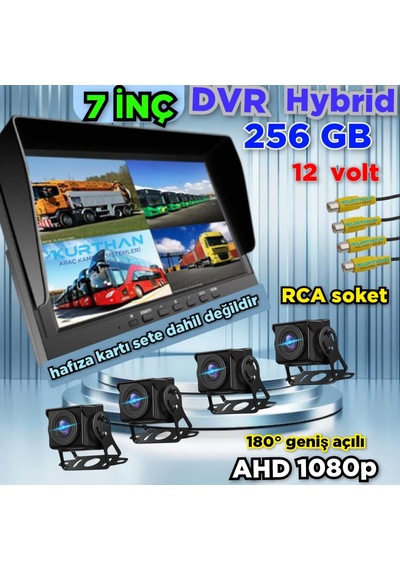 7 İnç Dvr Ekran 4 Ad 180 Derece Balık Gözü Lens Ahd Kamera Seti
