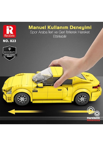 Reobrix Technic 823 1/24 Granturismo Maserati Sarı Spor Araba Yaratıcı Yapı Blok Seti Building Blocks - 384 Parça