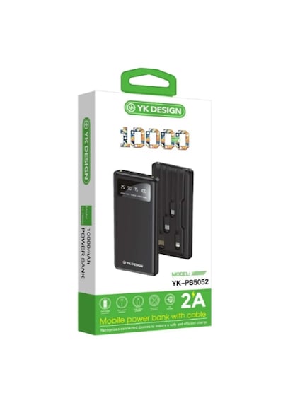 Yk Design Yk-pb5052 10000 Mah 4lü Kablolu Powerbank Siyah