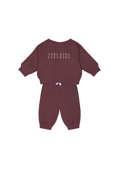 Antebies Pamuk Kumaştan Üretilmiş, Cool Kids Nakışlı, Omuzdan Çıtçıtlı, Raglan Kollu, Uzun Kollu Bebek Sweatshirtü, Bel Lastikli Bağcıklı Pantolon Takımı Bordo