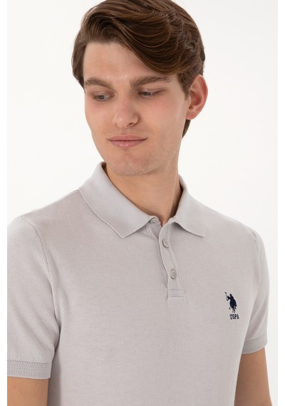 U.S. Polo Assn. Erkek Slim Fit Polo Yaka Açık Gri Tişört 50299359-VR001