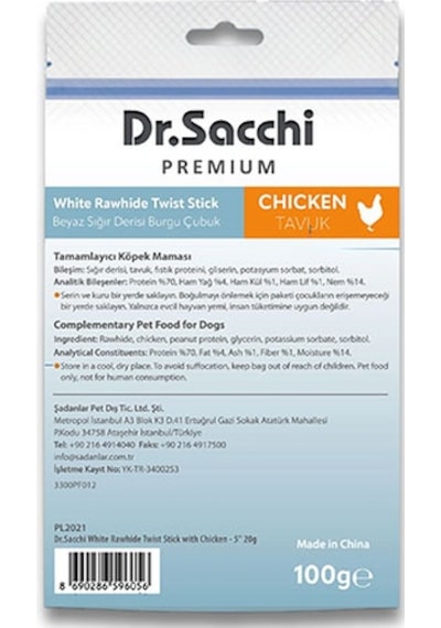 Dr.sacchi Premium Tavuklu Beyaz Sığır Derisi Burgu Çubuk Tahılsız Köpek Ödülü 5 5li 100 Gr 109-30005.01