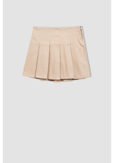Defacto Coool Piliseli Normal Bel Basic Düz Gabardin Mini Etek D5265AX24AUER42 Ekru