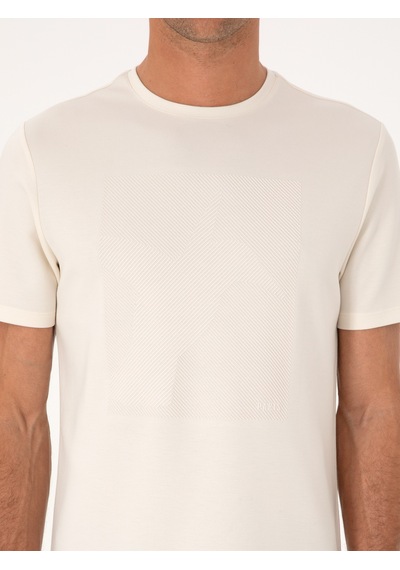 Ekru Regular Fit Baskılı Bisiklet Yaka T-shirt Bej