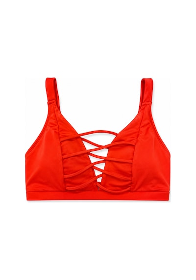 Büyük Beden İp Detaylı Toparlayıcı Ayarlanabilir Askılı Kadın Bikini Üst Turuncu