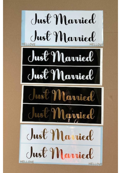Gelin Arabası Plakalık Just Married Yazılı Siyah Üzeri Beyaz Yazı Kendinden Yapışkanlı