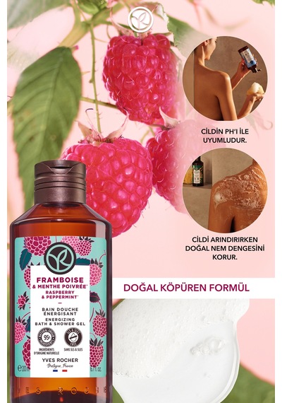 Yves Rocher Duş Jeli - Nemlendirici Enerjik Frambuaz Nane -sls,sles İçermez,vegan-200ml Diğer
