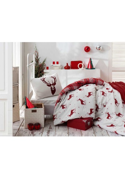 Eponj Home Kolay Ütülenir Nevresim Takımı Tek Kişilik Geyik Bordo