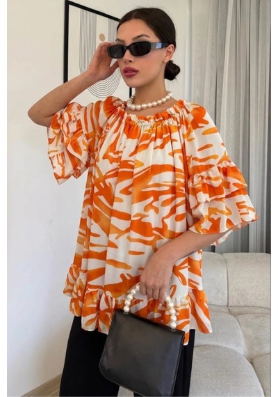 Lodmela Madonna Yaka Lastikli Viskon Bluz 6020-oranj