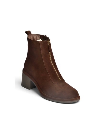 Fox Shoes Z555671002 Kahverengi Hakiki Deri Süet Kalın Topuklu Kadın Bot