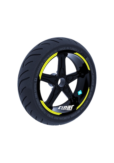 Double Stripe Tasarımlı Floresan Sarı Jant Şeridi Sticker Çınar Extreme