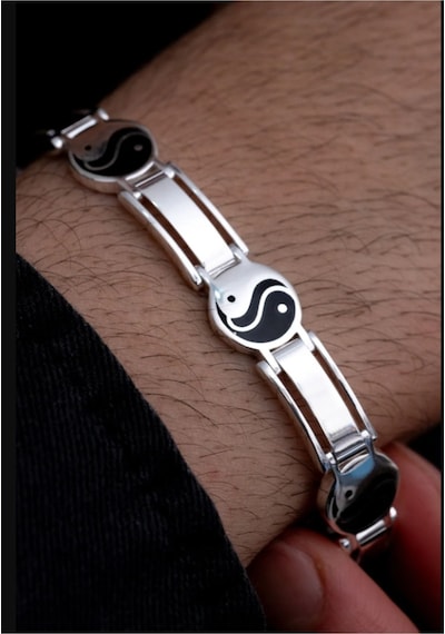 925 Ayar Yin Yang Model 925 Ayar Gümüş Erkek Bileklik