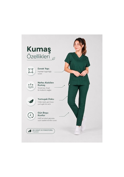 Üniforma Avcı Yeşili Hemşire Ve Doktor Forması Scrubs Takımı Likralı Alt Üst Üniforma Unisex Yarasa Kol
